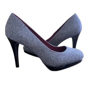 Christian Siriano Gray Wool & Patent Platform Heels Pumps Women's Size  7.5